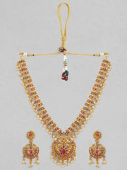 Ruby Stone with white pearls Necklace Set